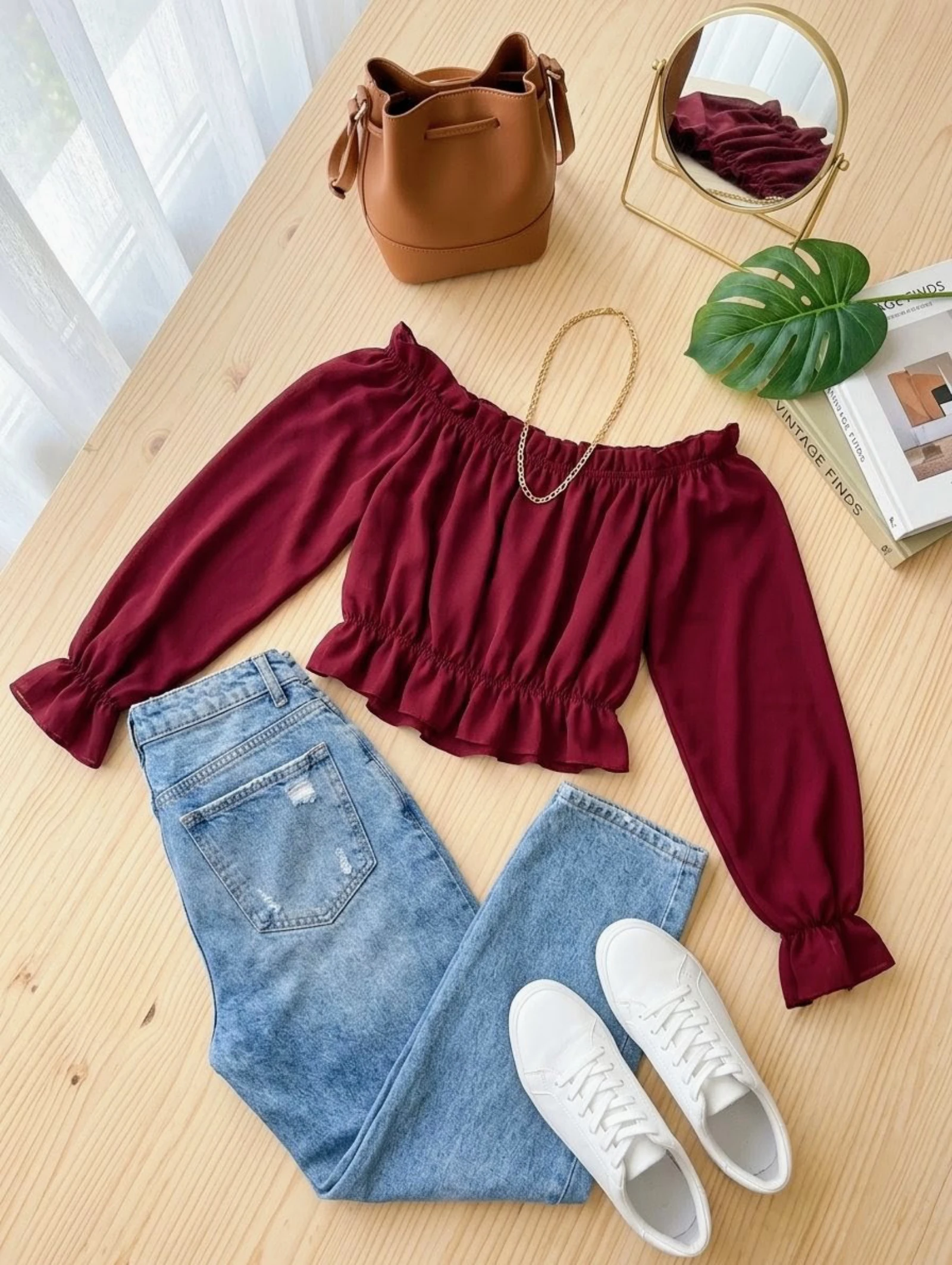 Blusa bordô ombro a ombro nova